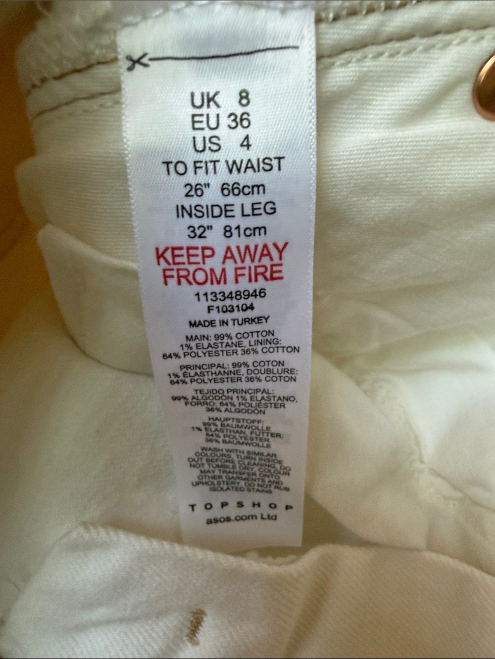 NWT TOPSHOP Women’s High-Rise Straight Jeans in LT white cream US 4. - Picture 6 of 6